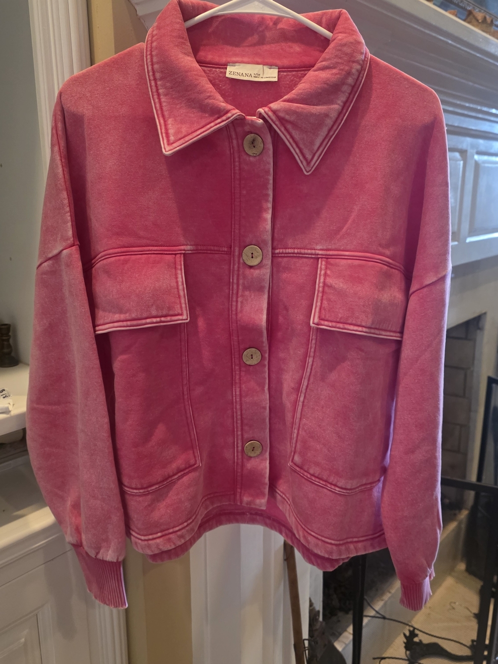 Zenana Outfitters Washed Hot Pink Button-Front Shacket